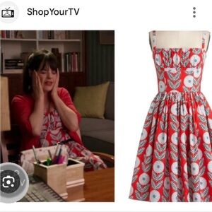 Bernie Dexter Coral Red Floral Sundress with White & Gray Motifs XS